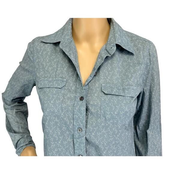 2/$30 J. Crew Ditsy Floral Print Cotton Shirt Blue Button Front Pockets Size XS - Picture 7 of 11